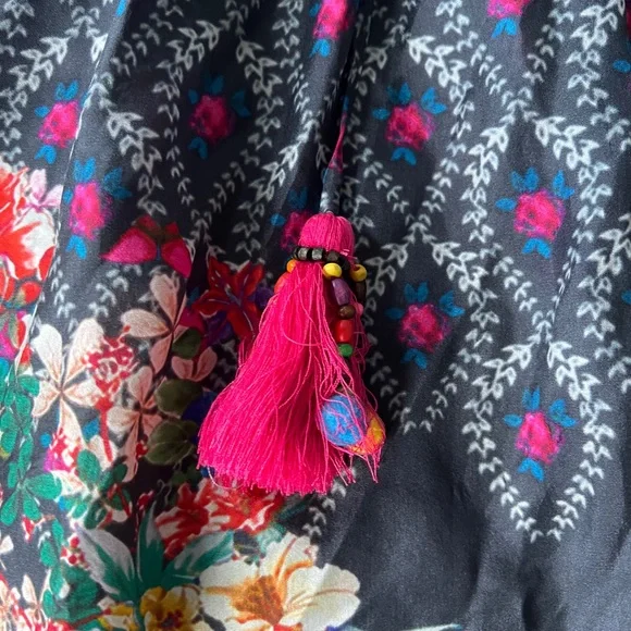 Johnny Was Martel Tassel-Tie Printed Silk Top xs small kimono black colorful - Picture 9 of 10
